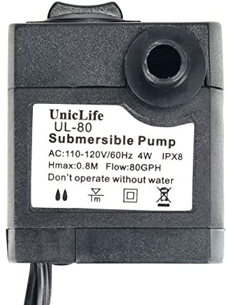 Uniclife 80 GPH bomba de agua sumergible, UL80 con cable de alimentación de  6 ft para fuente acuario hidropónico