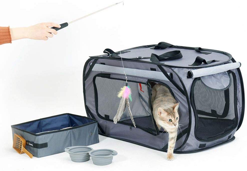 Cat Travel Cage Portable for Car Foldable Cat Cage Kennel for