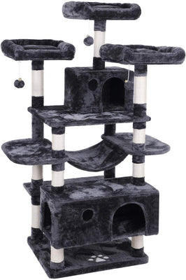 BEWISHOME MMJ03 - Hamaca grande para gatos con postes de sisal para arañar perchas, muebles de torre para gatos, centro de actividades para gatitos - BESTMASCOTA.COM