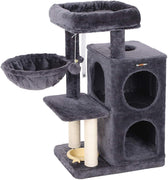 FEANDREA Árbol de gato de varios niveles con comedero, postes rascadores cubiertos de sisal, doble condominio, centro de actividad, muebles de torre de gato, gris ahumado UPCT57G - BESTMASCOTA.COM