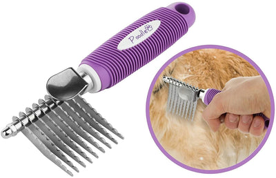 Herramienta de cepillo para rastrillo de pelo para mascotas con cuchillas largas de seguridad de 2.5 in para desenredar el pelo de la capa inferior estereada o anudada. - BESTMASCOTA.COM