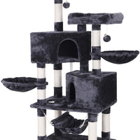 BEWISHOME Condominio de árbol de gato de varios niveles con postes de rascador de sisal, perchas, casas, hamaca y cestas, muebles de torre de gato Kitty centro de actividad Kitten Play House MMJ05 - BESTMASCOTA.COM