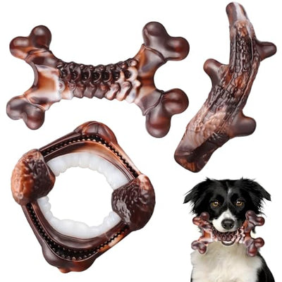 Dog Toys, 3-Pack Indestructible Dog Chew Toys for Aggressive Chewers, Nylon Durable Dog Toys for Medium Large Breed, Bacon Flavored Tough Dog Bones Chew Toys for Super Chewer