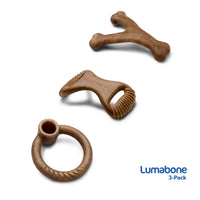 Lumabone Real Bacon 3-Pack Dog Toys for Aggressive Chewers,Wishbone, Dental Chew, Ring Bacon Medium