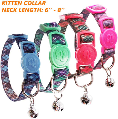 Collar para gato con campana, hebilla de seguridad, collar ajustable para gato, varios diseños, paquete de 4 - BESTMASCOTA.COM