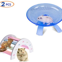 2 Pack Rat Flying Saucer Exercise Wheel & Wood Bridge Rainbow Climb - Durable ABS Plastic Running & Jogging Running Silent Spinner - For Mouse Hedgehog Chinchilla Pets Mice Hamsters Gerbil Cage Toy - BESTMASCOTA.COM