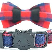 Collar de gato con capucha y pajarita, diseño a cuadros ajustable de seguridad Kitty Kitten Collares (6.8-10.8in) - BESTMASCOTA.COM