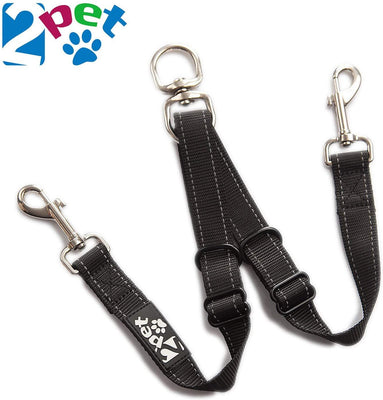 2PET - Acoplador de correa ajustable sin enredos para perro, correa ideal para 2 perros, extensión para perros, olvídate de los desordenados paseos enredados de perros, color negro ébano - BESTMASCOTA.COM