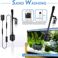 396GPH Limpiador eléctrico de grava para acuario, 5 en 1, herramienta de limpieza automática para tanque de peces, cambiador de agua al vacío, filtro de arena, sifón de longitud ajustable DC 12 V 20 W - BESTMASCOTA.COM
