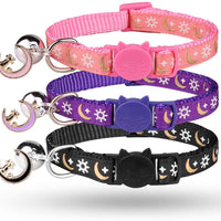 3PCS Breakaway Cat Collars with Bell Golden Moon Glowing Sun and Star in The Dark for Kitten with Pendant - BESTMASCOTA.COM