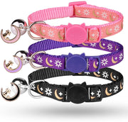 3PCS Breakaway Cat Collars with Bell Golden Moon Glowing Sun and Star in The Dark for Kitten with Pendant - BESTMASCOTA.COM