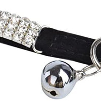 Collar ajustable seguro para gatos CHUKCHI de terciopelo suave Adorno ostentoso de diamante con campanas de 11 pulgadas para perros pequeños y gatos - BESTMASCOTA.COM