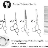 iSeaFly Kit de aseo para perros, punta redonda de seguridad, acero inoxidable resistente, 5 en 1, juego de tijeras de aseo para perros y gatos, mejores tijeras para aseo de mascotas para cuerpo completo - BESTMASCOTA.COM