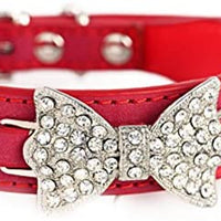 aolove Moda Rhinestones Diamante mariposa lazo corbata ajustable Piel Sintética mascota collares para perros gatos cachorro - BESTMASCOTA.COM