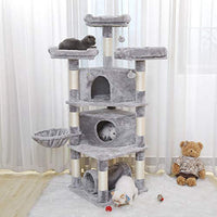 Hey-bro - Árbol para gatos con postes de sisal, 2 condominios de felpa más grandes, hamaca para gatitos, gatos y mascotas de 65 pulgadas - BESTMASCOTA.COM