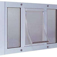 Ideal Pet Products Puerta de aluminio para mascotas, ajustable para adaptarse a anchos de ventanas de 23 a 28 pulgadas. - BESTMASCOTA.COM
