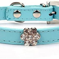 aolove Moda Rhinestones Diamante Flor Ajustable Piel Sintética mascota collares para gatos cachorro perros pequeños - BESTMASCOTA.COM