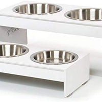 PetFusion - Cuencos elevados para perros, cuencos para gatos (4 pulgadas, 8 pulgadas de altura), bambú con sello resistente al agua. Cuencos elevados de acero inoxidable de grado alimenticio de EE. UU. - BESTMASCOTA.COM