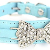 aolove Moda Rhinestones Diamante mariposa lazo corbata ajustable Piel Sintética mascota collares para perros gatos cachorro - BESTMASCOTA.COM