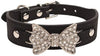 aolove Moda Rhinestones Diamante mariposa lazo corbata ajustable Piel Sintética mascota collares para perros gatos cachorro - BESTMASCOTA.COM