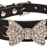 aolove Moda Rhinestones Diamante mariposa lazo corbata ajustable Piel Sintética mascota collares para perros gatos cachorro - BESTMASCOTA.COM