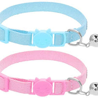 OFPUPPY Collar de gato con campana, 2 piezas, collar ajustable seguro para mascota, collar de terciopelo con diamantes de imitación - BESTMASCOTA.COM