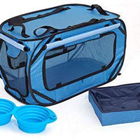 Cat Travel Cage Portable for Car Foldable Cat Cage Kennel for Indoor Outside Large Small Cats Enclosure Cage with Litter Box, Silicone Bowls, Toys Feather Teaser Wand, 32”x19”x19” - BESTMASCOTA.COM