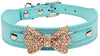 aolove Moda Rhinestones Diamante mariposa lazo corbata ajustable Piel Sintética mascota collares para perros gatos cachorro - BESTMASCOTA.COM