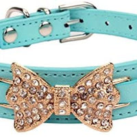 aolove Moda Rhinestones Diamante mariposa lazo corbata ajustable Piel Sintética mascota collares para perros gatos cachorro - BESTMASCOTA.COM