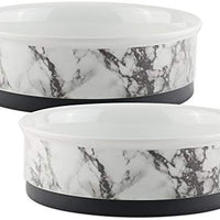 Bone Dry DII - Cuenco redondo de cerámica para comida y agua con borde de silicona antideslizante para perros y gatos - BESTMASCOTA.COM