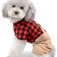 SMALLLEE_LUCKY_STORE Pet Clothes for Small Dog Cat Red Plaid Shirts Sweater with Khaki Overalls Pants Jumpsuit - BESTMASCOTA.COM