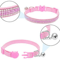 OFPUPPY Collar de gato con campana, 2 piezas, collar ajustable seguro para mascota, collar de terciopelo con diamantes de imitación - BESTMASCOTA.COM