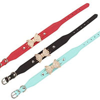 aolove Moda Rhinestones Diamante mariposa lazo corbata ajustable Piel Sintética mascota collares para perros gatos cachorro - BESTMASCOTA.COM