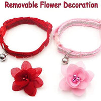 azuza Collar para gato con campana, 2 collares con purpurina para gato con accesorios de flores, rojo y rosa romántico - BESTMASCOTA.COM