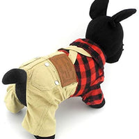 SMALLLEE_LUCKY_STORE Pet Clothes for Small Dog Cat Red Plaid Shirts Sweater with Khaki Overalls Pants Jumpsuit - BESTMASCOTA.COM