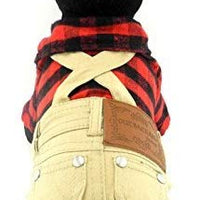 SMALLLEE_LUCKY_STORE Pet Clothes for Small Dog Cat Red Plaid Shirts Sweater with Khaki Overalls Pants Jumpsuit - BESTMASCOTA.COM