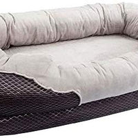 Cama ortopédica gris para perros BarksBar Snuggly Sleeper con espuma ortopédica estriada, cojín con borde acolchado de almohadón extra cómodo y base antideslizante - BESTMASCOTA.COM