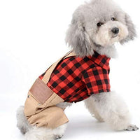 SMALLLEE_LUCKY_STORE Pet Clothes for Small Dog Cat Red Plaid Shirts Sweater with Khaki Overalls Pants Jumpsuit - BESTMASCOTA.COM