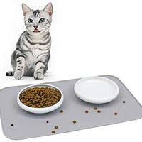 ComSaf MSBC - Juego de alimentación y riego para gatos, incluye 2 cuencos de cerámica para comida y agua de gato + 1 alfombrilla de alimentación de silicona, material saludable de grado alimentario, batidor ancho y poco profundo, sin estrés y sin píldoras - BESTMASCOTA.COM