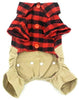 SMALLLEE_LUCKY_STORE Pet Clothes for Small Dog Cat Red Plaid Shirts Sweater with Khaki Overalls Pants Jumpsuit - BESTMASCOTA.COM