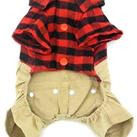 SMALLLEE_LUCKY_STORE Pet Clothes for Small Dog Cat Red Plaid Shirts Sweater with Khaki Overalls Pants Jumpsuit - BESTMASCOTA.COM