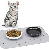 ComSaf MSBC - Juego de alimentación y riego para gatos, incluye 2 cuencos de cerámica para comida y agua de gato + 1 alfombrilla de alimentación de silicona, material saludable de grado alimentario, batidor ancho y poco profundo, sin estrés y sin píldoras - BESTMASCOTA.COM