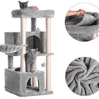 Hey-bro 43.3 pulgadas Árbol de gato de múltiples niveles Condominio muebles con postes rascadores cubiertos de sisal, 2 condominios de felpa, perchas de felpa, para gatitos, gatos y mascotas - BESTMASCOTA.COM