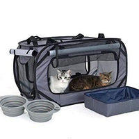 Cat Travel Cage Portable for Car Foldable Cat Cage Kennel for Indoor Outside Large Small Cats Enclosure Cage with Litter Box, Silicone Bowls, Toys Feather Teaser Wand, 32”x19”x19” - BESTMASCOTA.COM