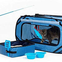 Cat Travel Cage Portable for Car Foldable Cat Cage Kennel for Indoor Outside Large Small Cats Enclosure Cage with Litter Box, Silicone Bowls, Toys Feather Teaser Wand, 32”x19”x19” - BESTMASCOTA.COM