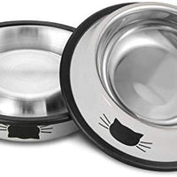 Comsmart Stainless Steel Pet Cat Bowl Kitten Puppy Dish Bowl with Cute Cats Painted Non-Skid for Small Dogs Cats Animals (2 Pack) - BESTMASCOTA.COM