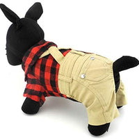 SMALLLEE_LUCKY_STORE Pet Clothes for Small Dog Cat Red Plaid Shirts Sweater with Khaki Overalls Pants Jumpsuit - BESTMASCOTA.COM