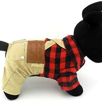 SMALLLEE_LUCKY_STORE Pet Clothes for Small Dog Cat Red Plaid Shirts Sweater with Khaki Overalls Pants Jumpsuit - BESTMASCOTA.COM