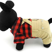 SMALLLEE_LUCKY_STORE Pet Clothes for Small Dog Cat Red Plaid Shirts Sweater with Khaki Overalls Pants Jumpsuit - BESTMASCOTA.COM