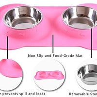 Hubulk - Cuencos para perros, 2 cuencos de acero inoxidable con alfombrilla de silicona antideslizante antiderrames + cuencos de agua y alimentos para alimentar perros pequeños, medianos, grandes, gatos, cachorros - BESTMASCOTA.COM